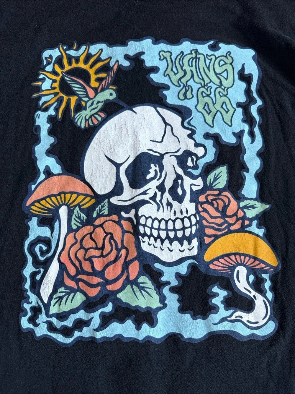 Vans Off The Wall 66 Mushroom Rose Graphic T-Shirt Mens Black (Size M)